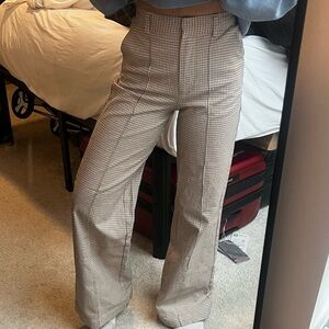La Ligne High-Waist Plaid Wide-Leg Pants - Cream Check
